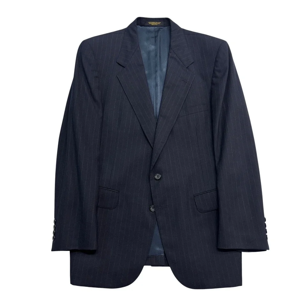 vtg 90s Evan Picone 40R 41R 34x32 Navy Blue Stripe 2pc Pant Suit Bootcut USA